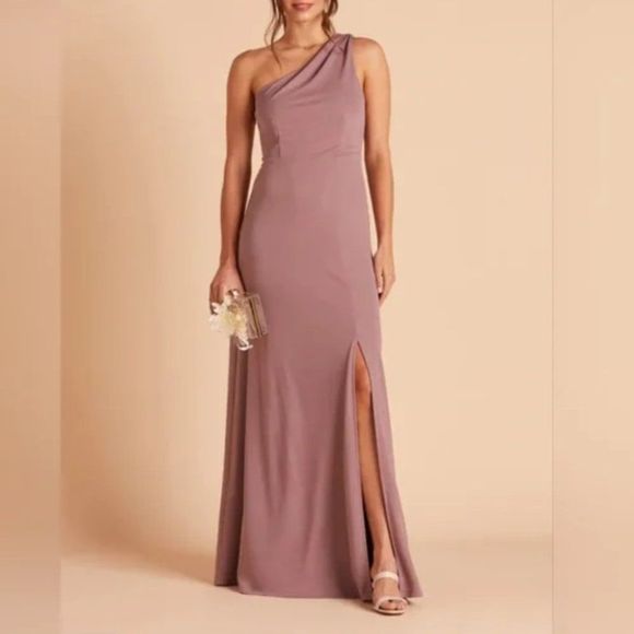 READ Birdy Grey Kira Crepe One Shoulder Dress Dark Mauve Purple Size XL Slit - Picture 1 of 11